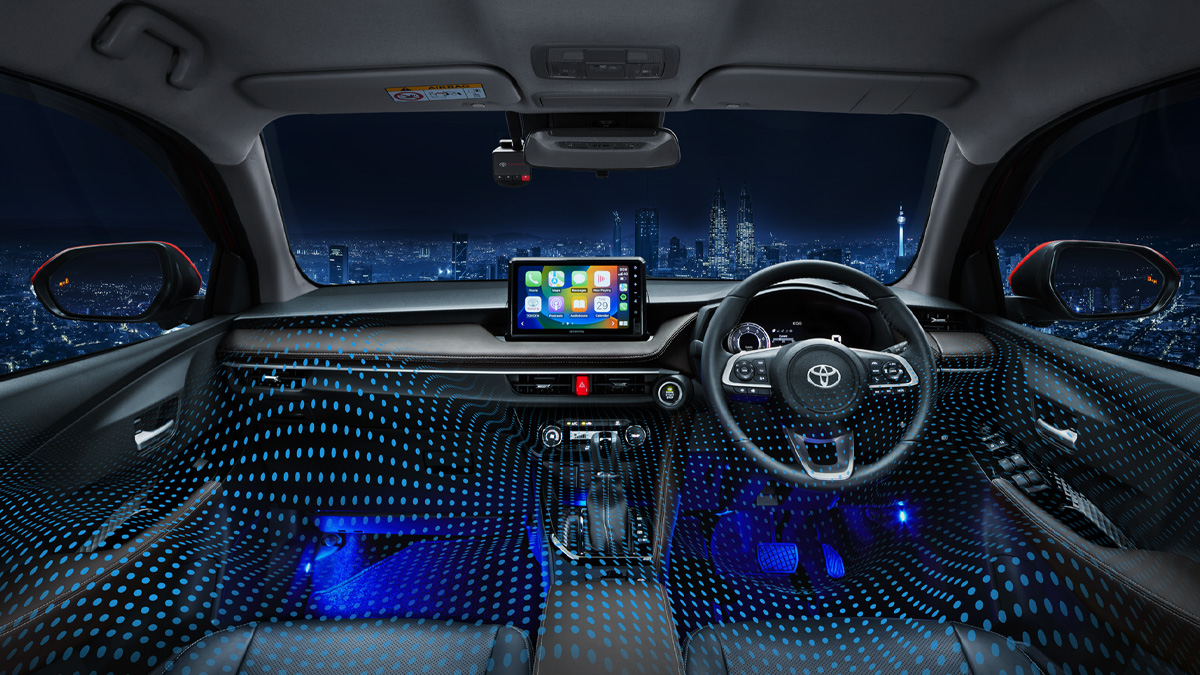 Cabin Quietness
The all-new Toyota platform greatly suppresses external noise and vibration. With foam filled cavities and less holes in the body, the result is superior quietness that defies the category.